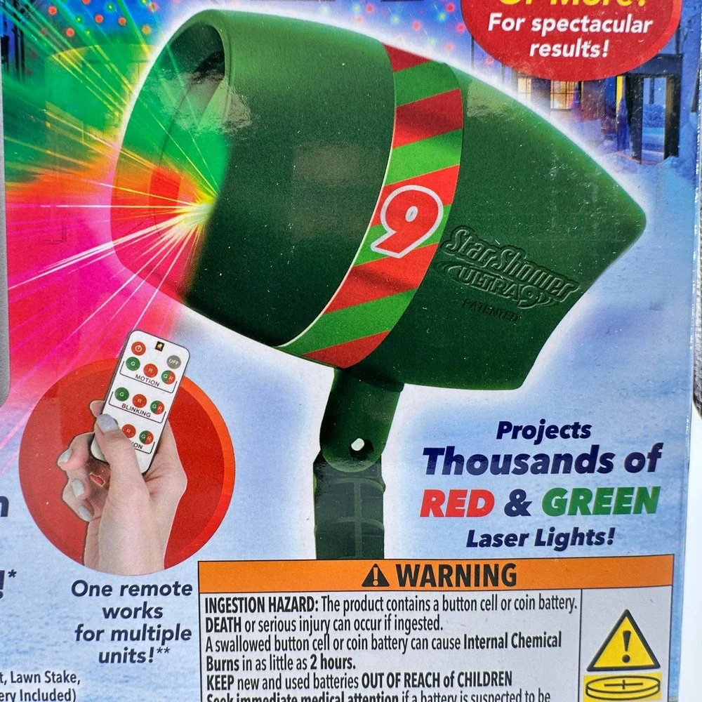 Star Shower Ultra 9 Laser Light Projector w/ Remote Control Red Green Christmas